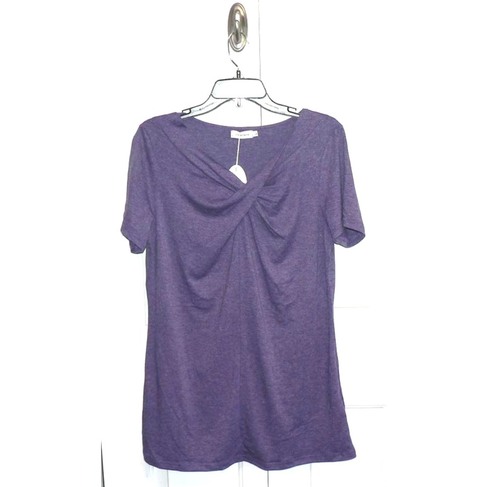 Clearlove Women's Short Sleeve Twist V-Neck Knit T-Shirt in Purple Heather LG